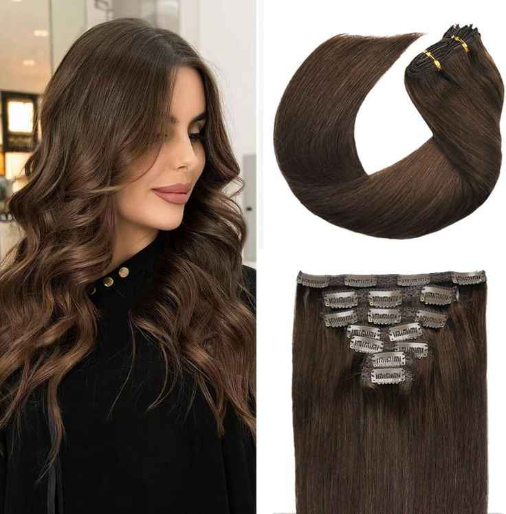 20 CLIPS IN SET MEDIUM DARK BROWN STRAIGHT