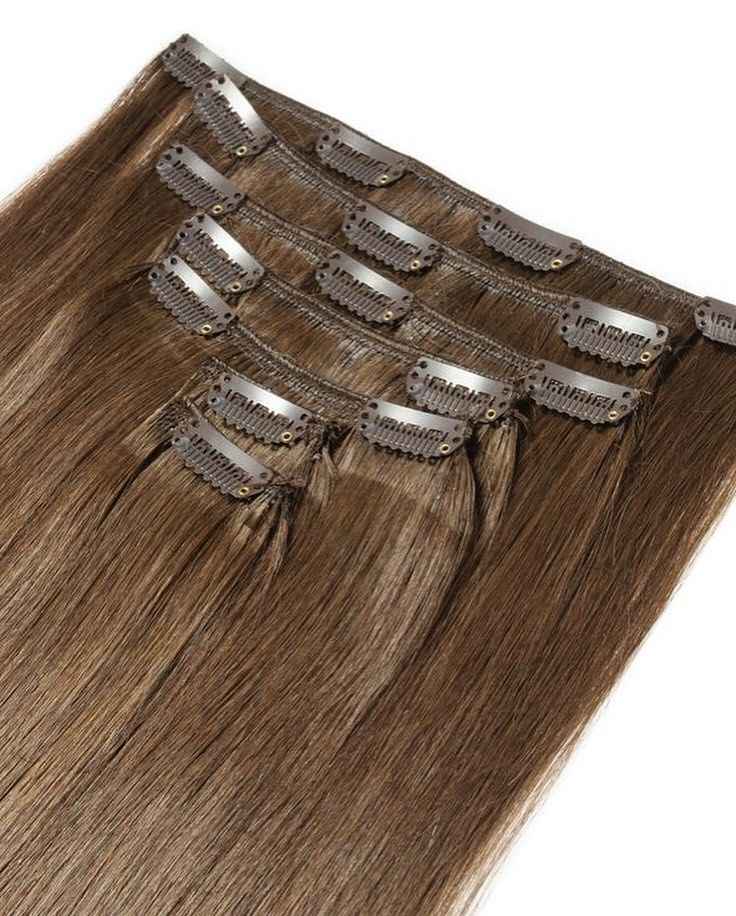 20 CLIPS IN SET ASH GREEN STRAIGHT