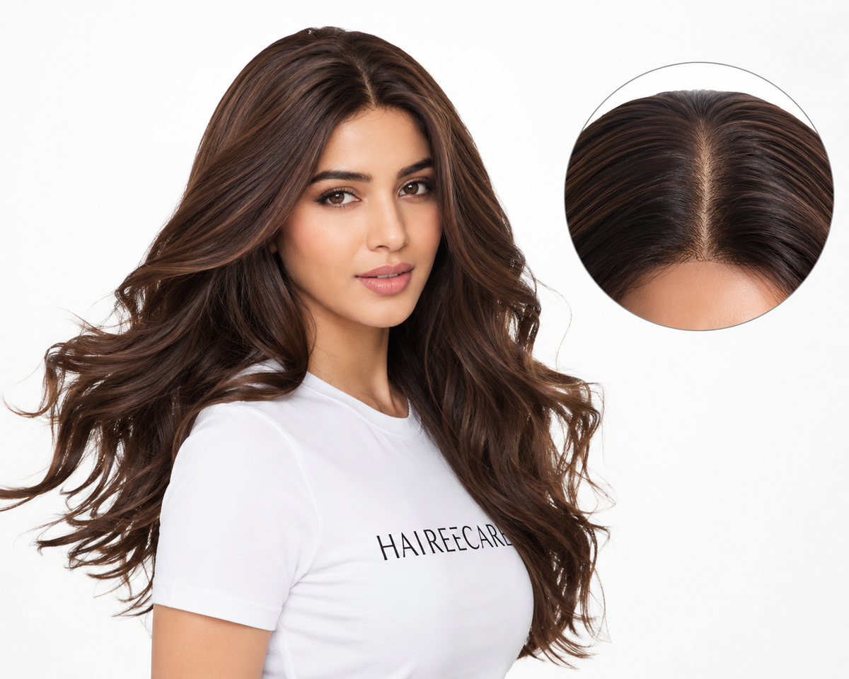  Wavy full head wig with natural center part hairline - Hairee