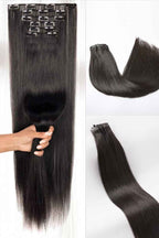 10 Clip-ons Set NATURAL BLACK STRAIGHT