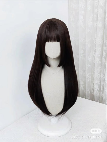 Front Bang Puff Full Head Wig Straight